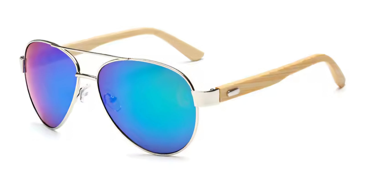 Sonnenbrille mit Wunschgravur Blaue Gläser Ansicht Nahaufnahme vorne linkes glas - Meisenberger Laser & Gravur