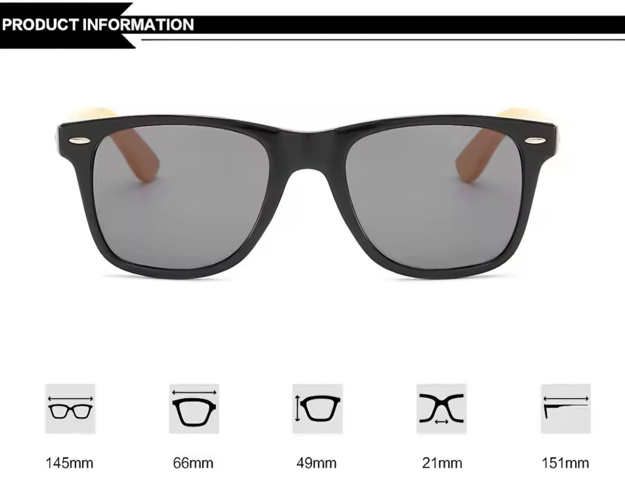 Sonnenbrille mit Wunschgravur und maße ansicht vono vorne zusammengeklappt mit maßen unsten stehend - Meisenberger Laser & Gravur