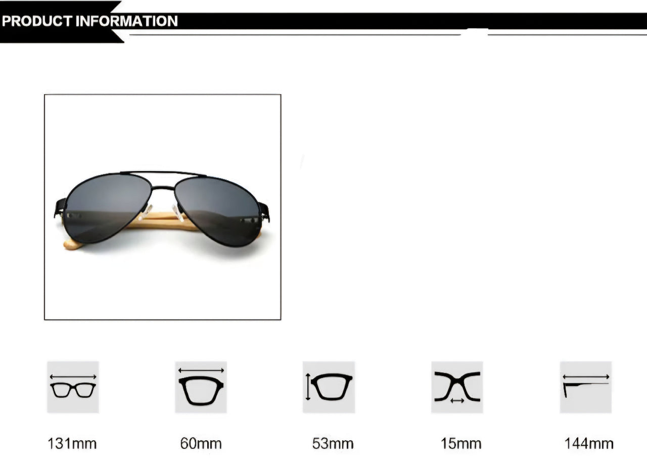 Piloten Sonnenbrille mit Wunschgravur und maße ansicht vono vorne zusammengeklappt mit maßen unsten stehend - Meisenberger Laser & Gravur