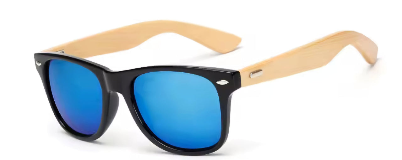 Sonnenbrille Blaues Glas Bambus Bügel mit Personalisierter Gravur - Meisenberger Laser & Gravur